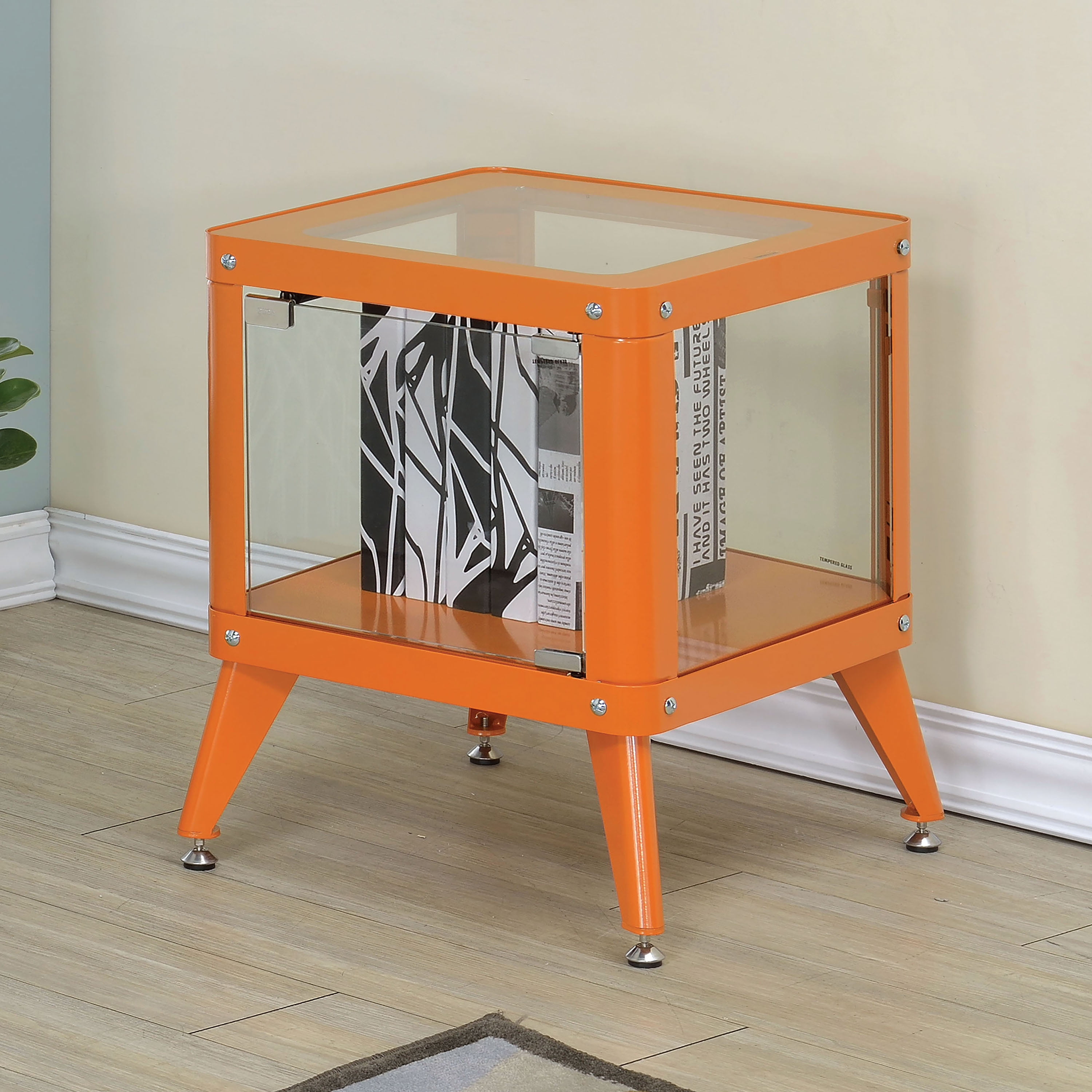 Furniture of America Liam Contemporary Glass Side Table, Orange