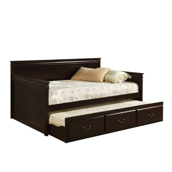 Furniture of America Liam Traditional Wood Twin Daybed with Trundle in Espresso