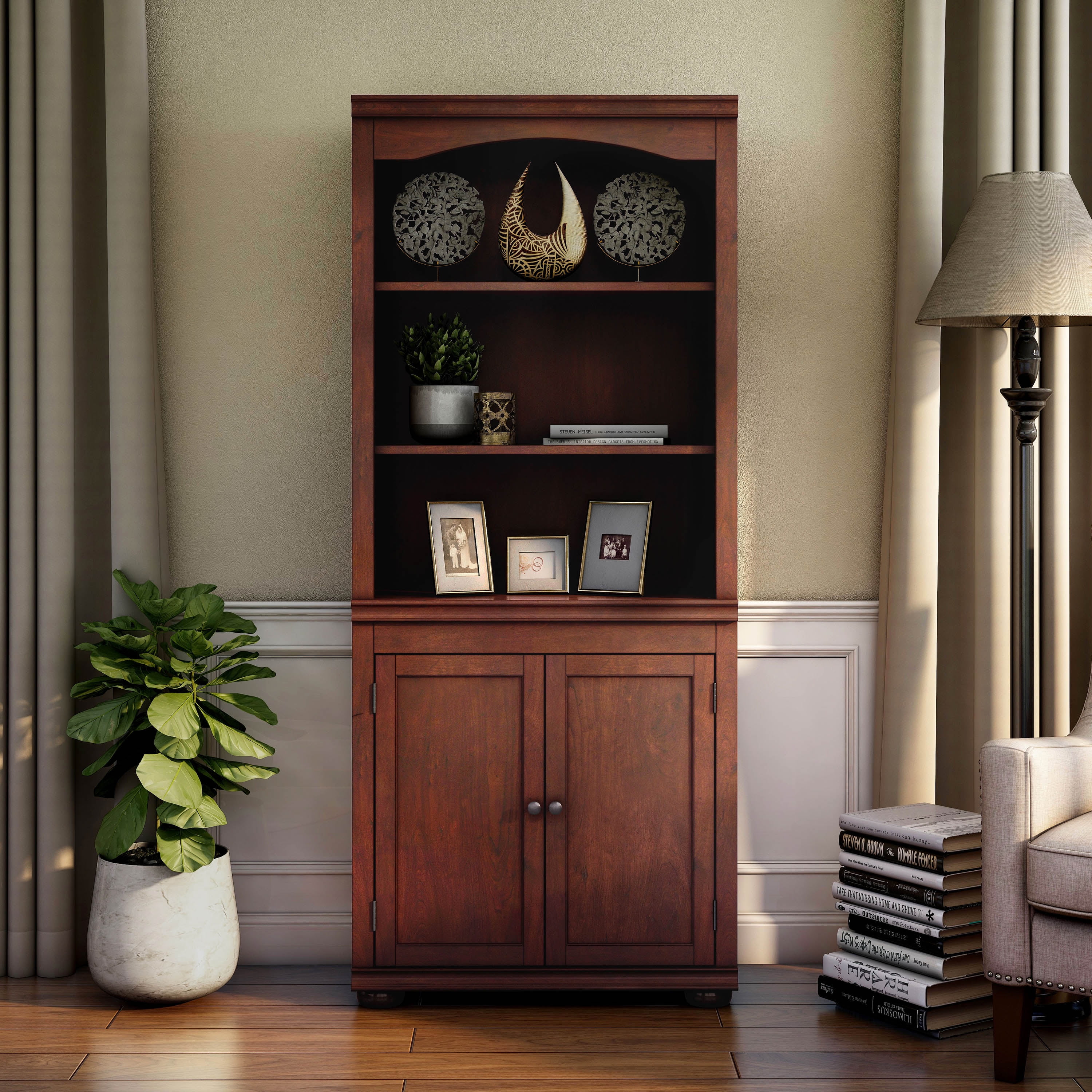Furniture of America Lieux 3-Shelf Wood Adult Bookcase with 2-Door