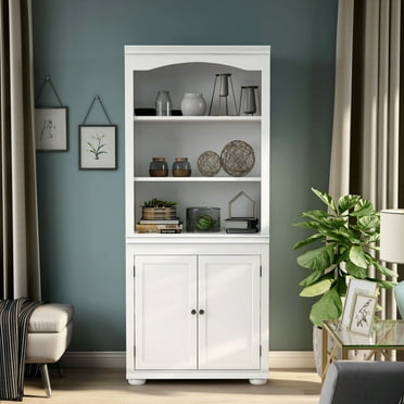 Furniture of America Lieux 3-Shelf Wood Adult Bookcase with 2-Door, Luminous White
