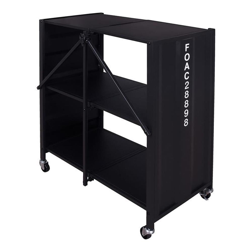 Industrial Black Steel Folding Bookcase with Wheels, 30" Wide