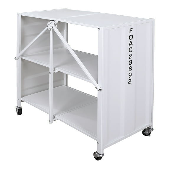 Furniture of America Lionna Metal Folding Bookcase with Wheels in White