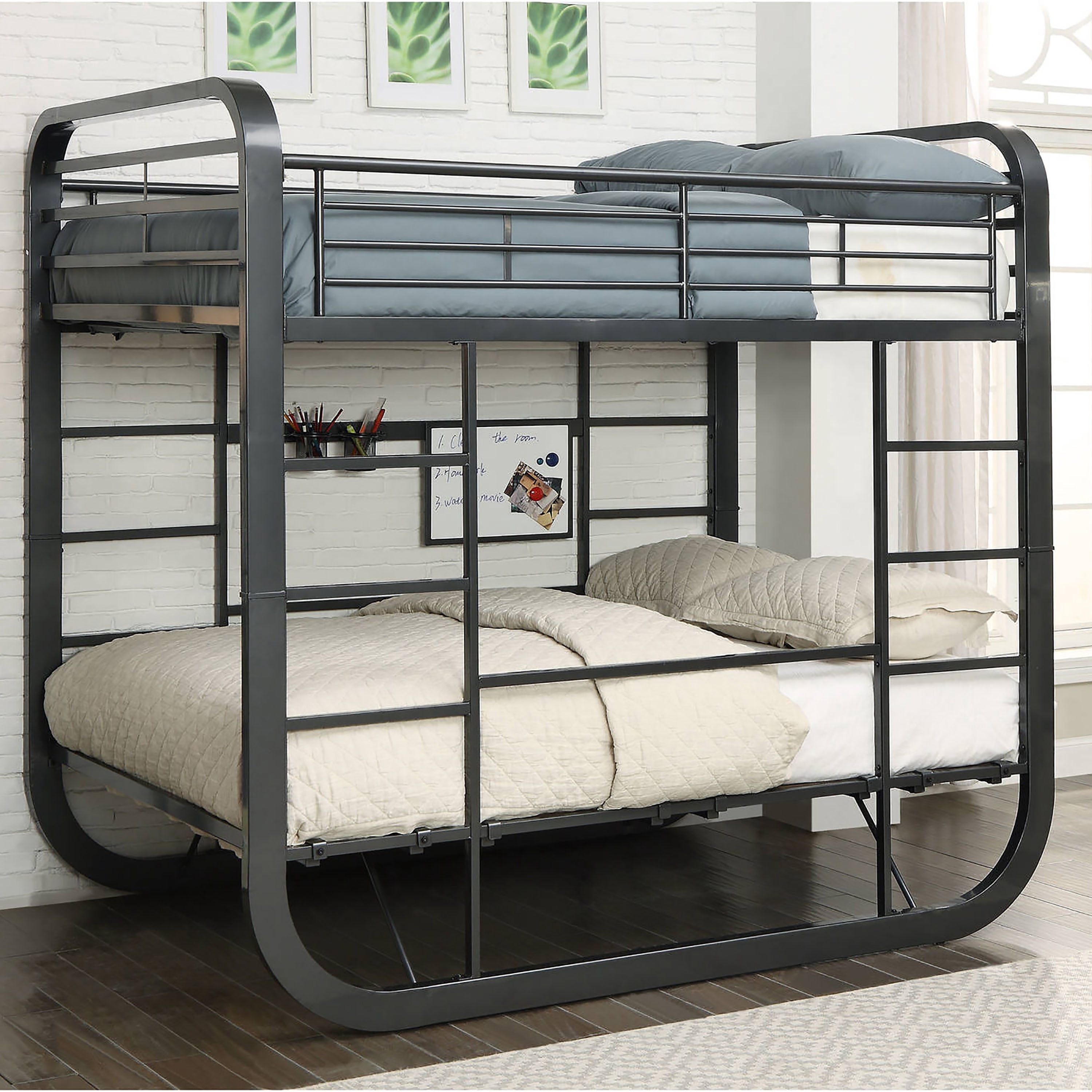 Furniture of America Lipty Metal Bunk Bed, Full/Full, Gun Metal