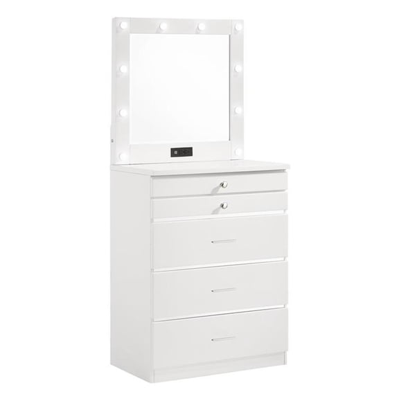 Furniture of America Lita Contemporary Wood Vanity Chest with Mirror in White