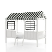 Furniture of America Little House Kids Metal Loft Bed with Guardrails, Black and White, Twin