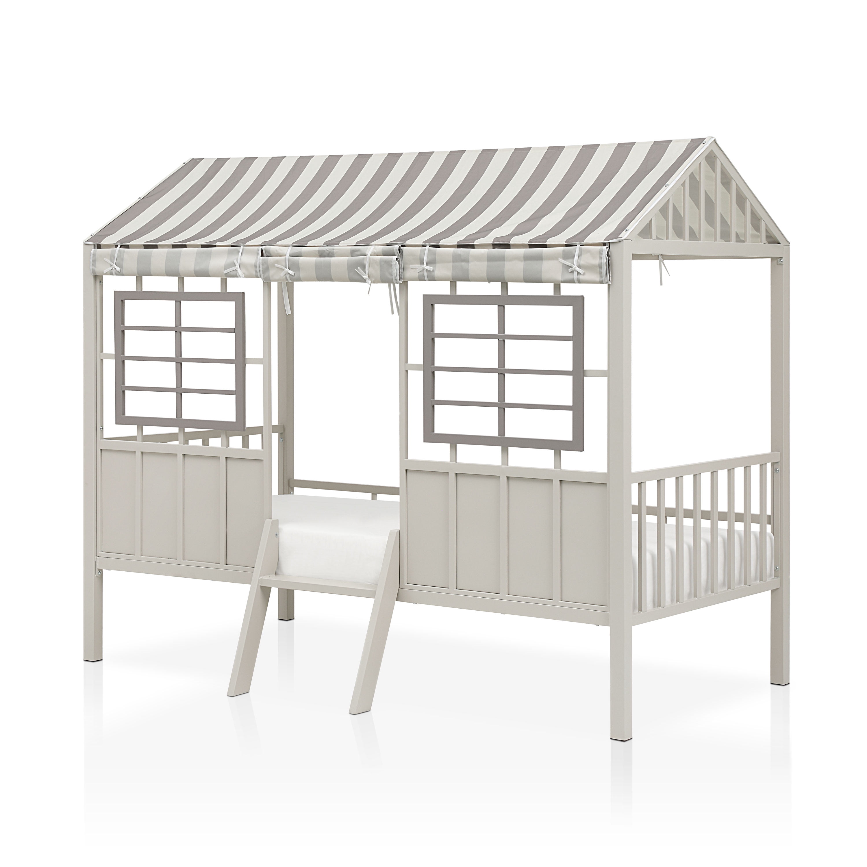 Furniture of America Little House Kids Metal Loft Bed with Guardrails, Gray, Twin