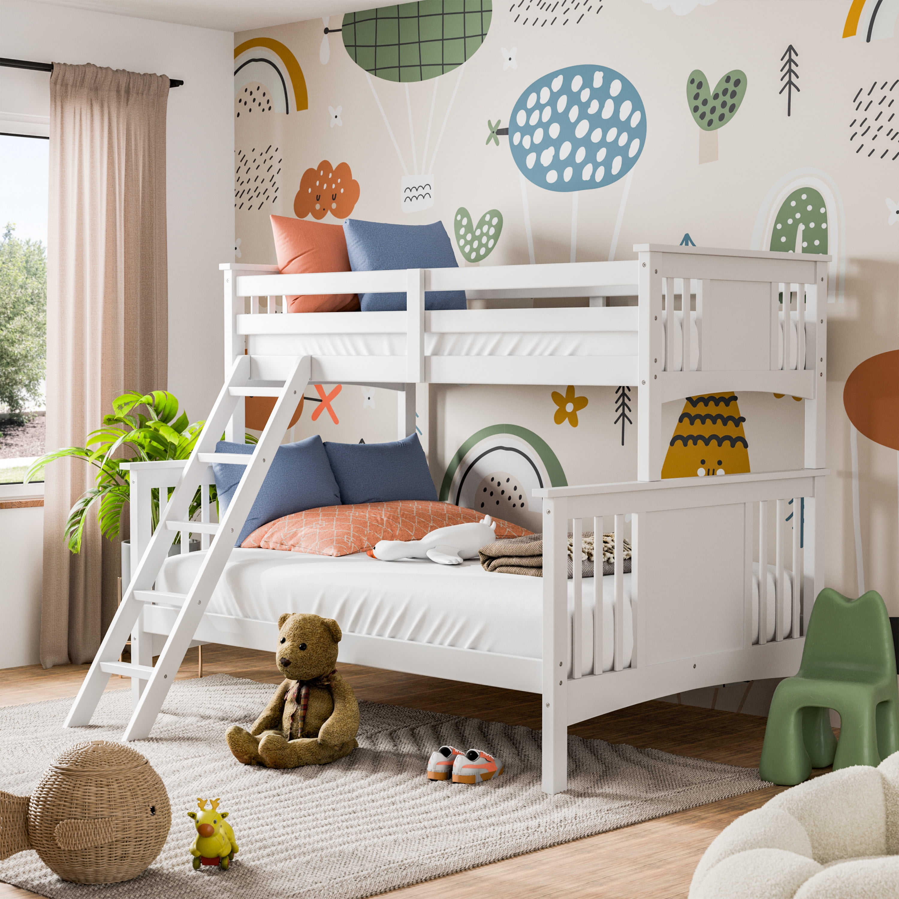 Furniture of America Lively Kids Solid Wood Twin-over-Full Detachable Bunk Bed, White
