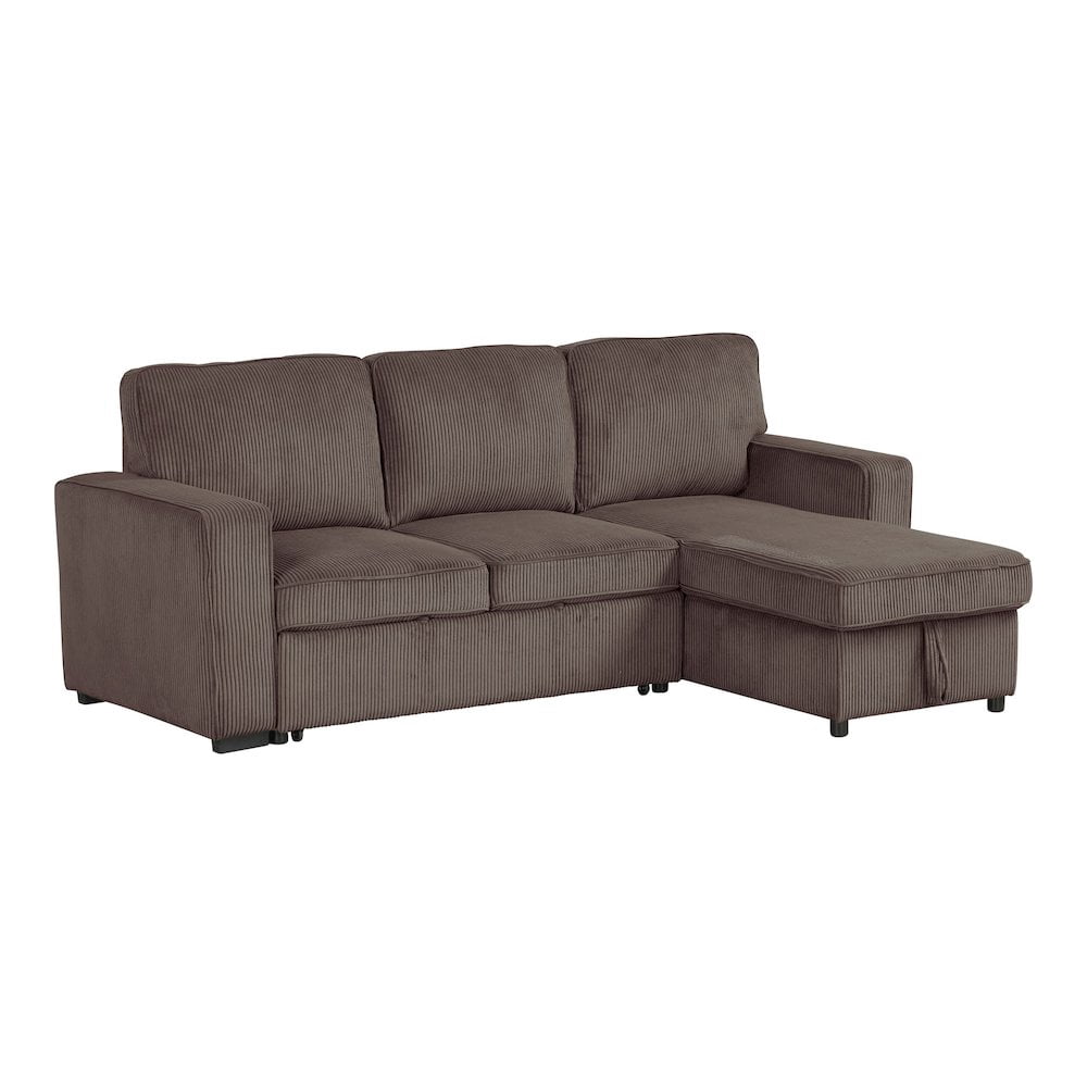 Furniture of America Liven Right Hand Facing Corduroy Indoor Pull-out Sleeper Sectional, Brown