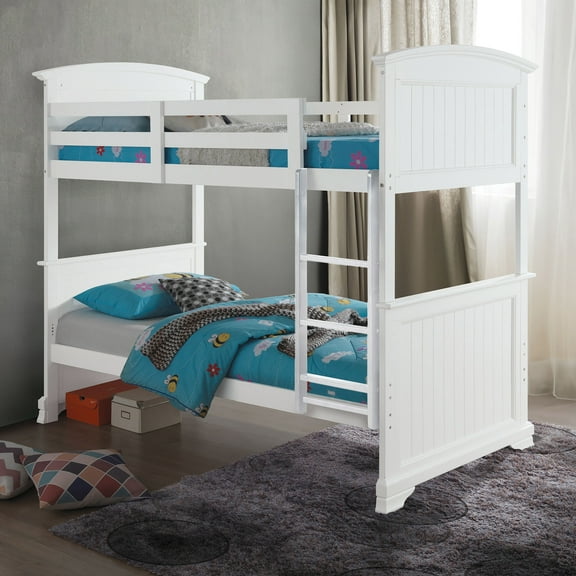 Furniture of America Livia Kids Solid Wood Twin-over-Twin Detachable Bunk Bed, White
