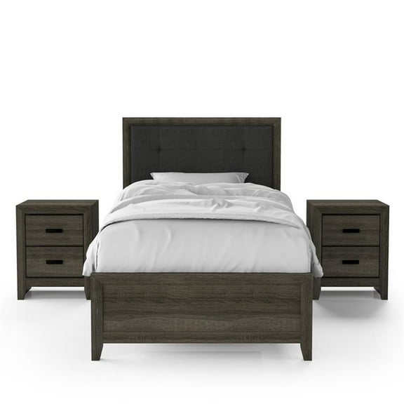 Furniture of America Livorn 3-Piece Gray Wood Bedroom Set - Twin + 2 Nightstands