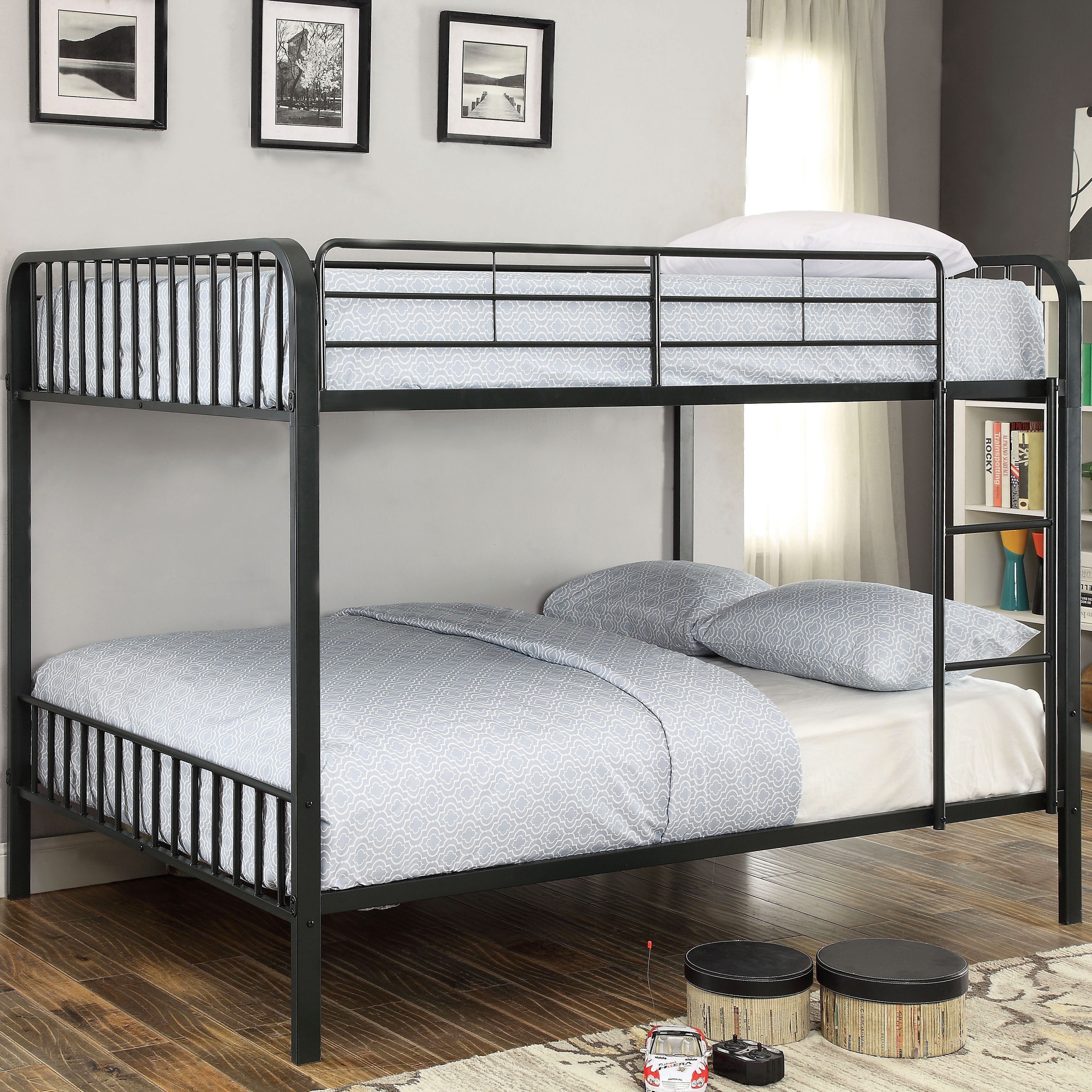 Furniture of America Loby Modern Black Metal Bunk Bed with Slatted