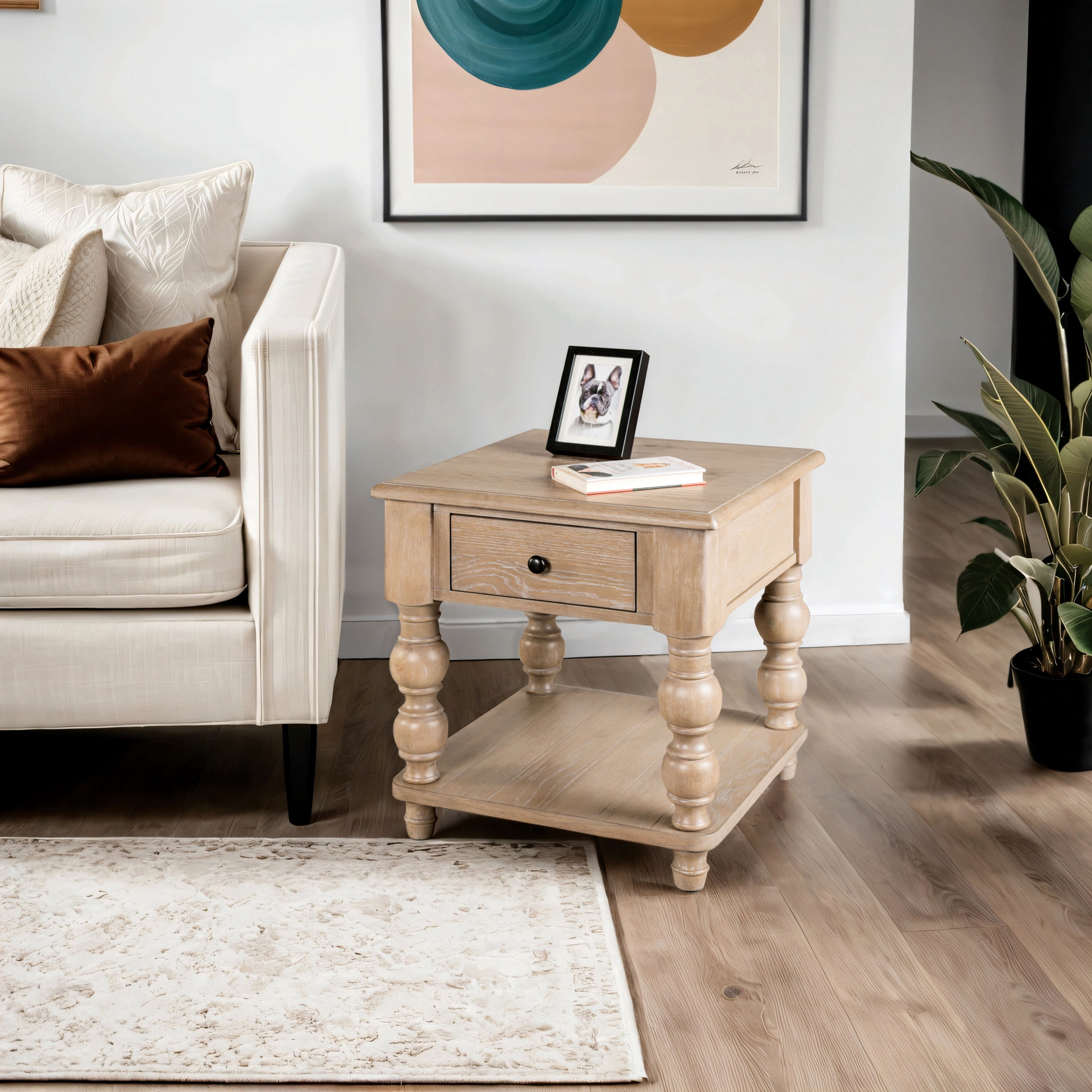 Furniture of America Lociste Farmhouse 1-Drawer Solid Wood Indoor End Table, Light Washed White