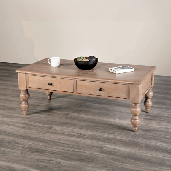 Furniture of America Lociste Farmhouse 2-Drawer Solid Wood Coffee Table , Light Washed White