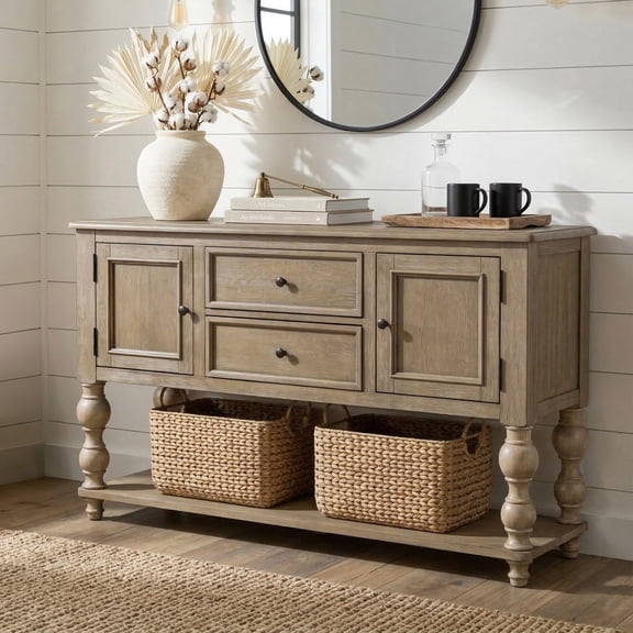 Furniture of America Lociste Modern Farmhouse Multi-Storage Solid Wood Server, Light Washed White