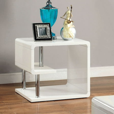 Furniture of America Locke Storage End Table, Glossy White