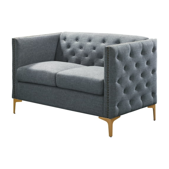 Furniture of America Tufted Modern Fabric Weber Loveseat, Light Gray
