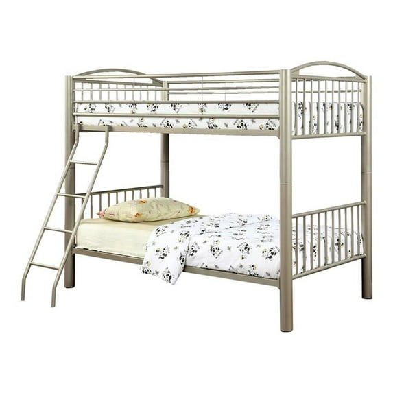 Furniture of America Lohani Metal Twin over Twin Bunk Bed in Metallic Gold