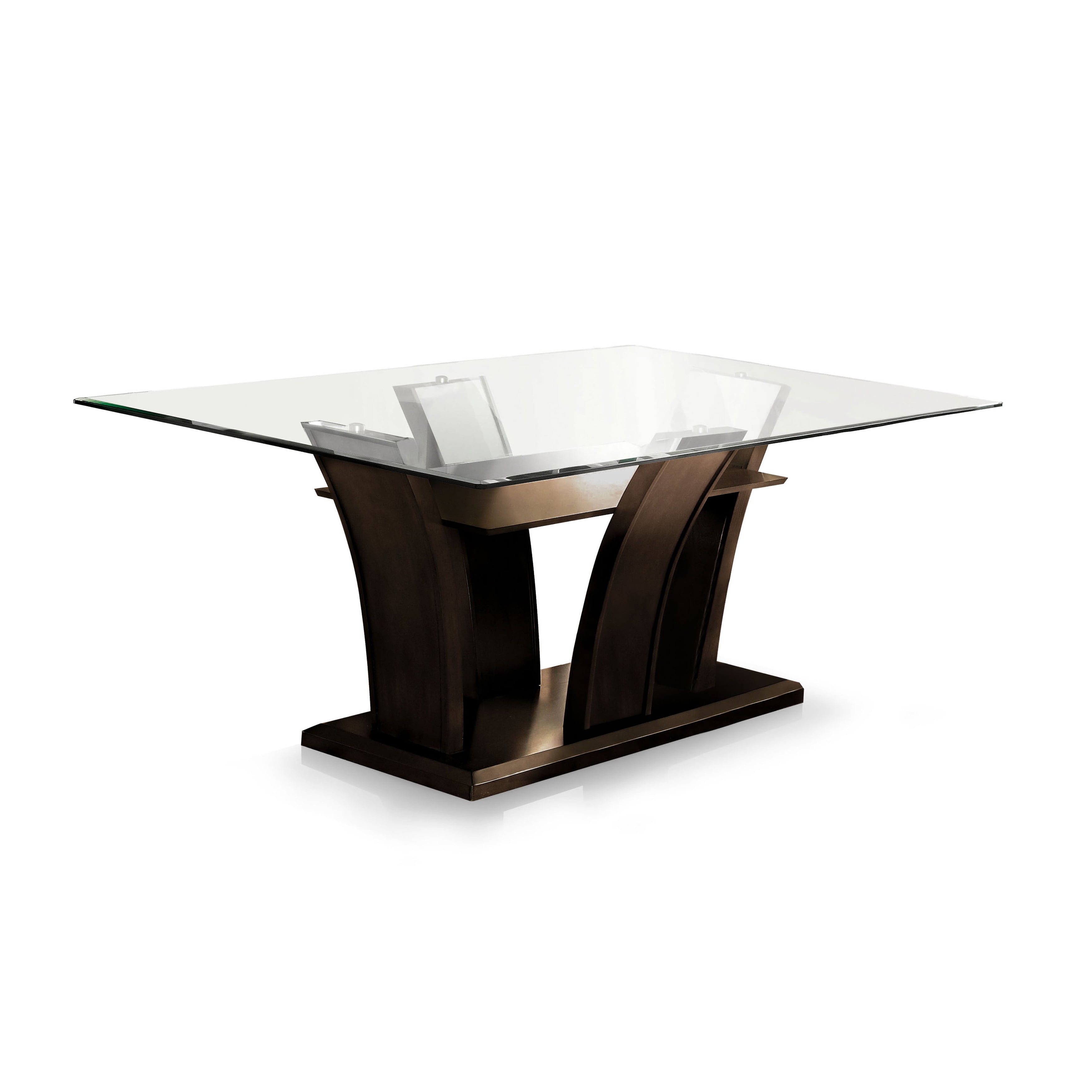 Furniture of America Longbotton Glass Top Dining Table, Brown Cherry