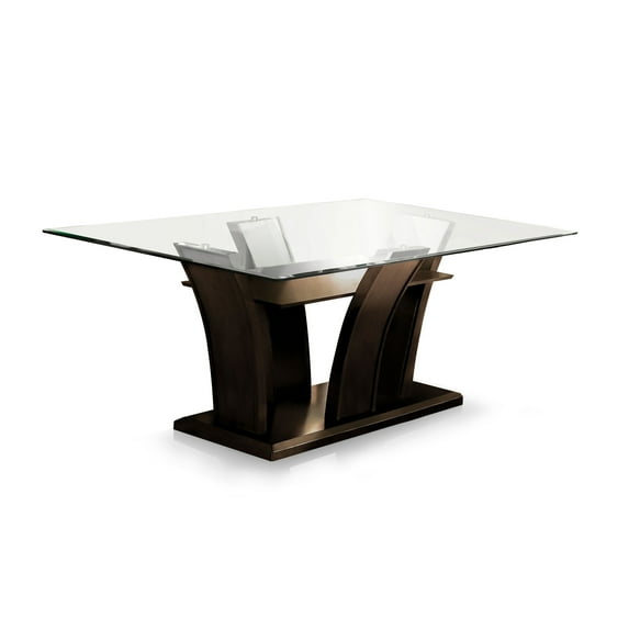 Furniture of America Longbotton Glass Top Dining Table, Brown Cherry