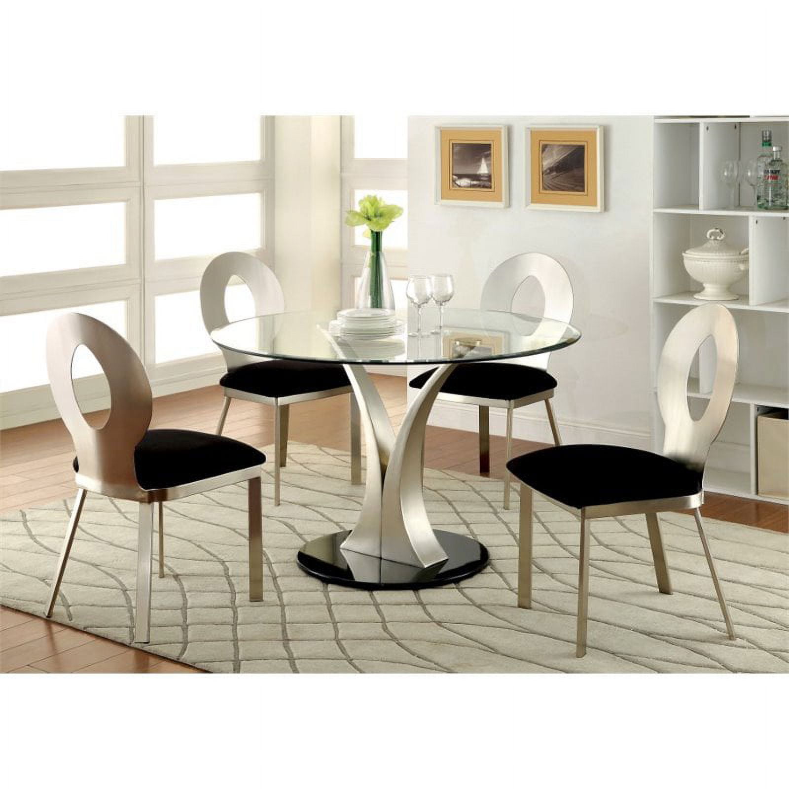 Furniture of America Lopez 5 Piece Stainless Steel Oval Dining Set in Silver