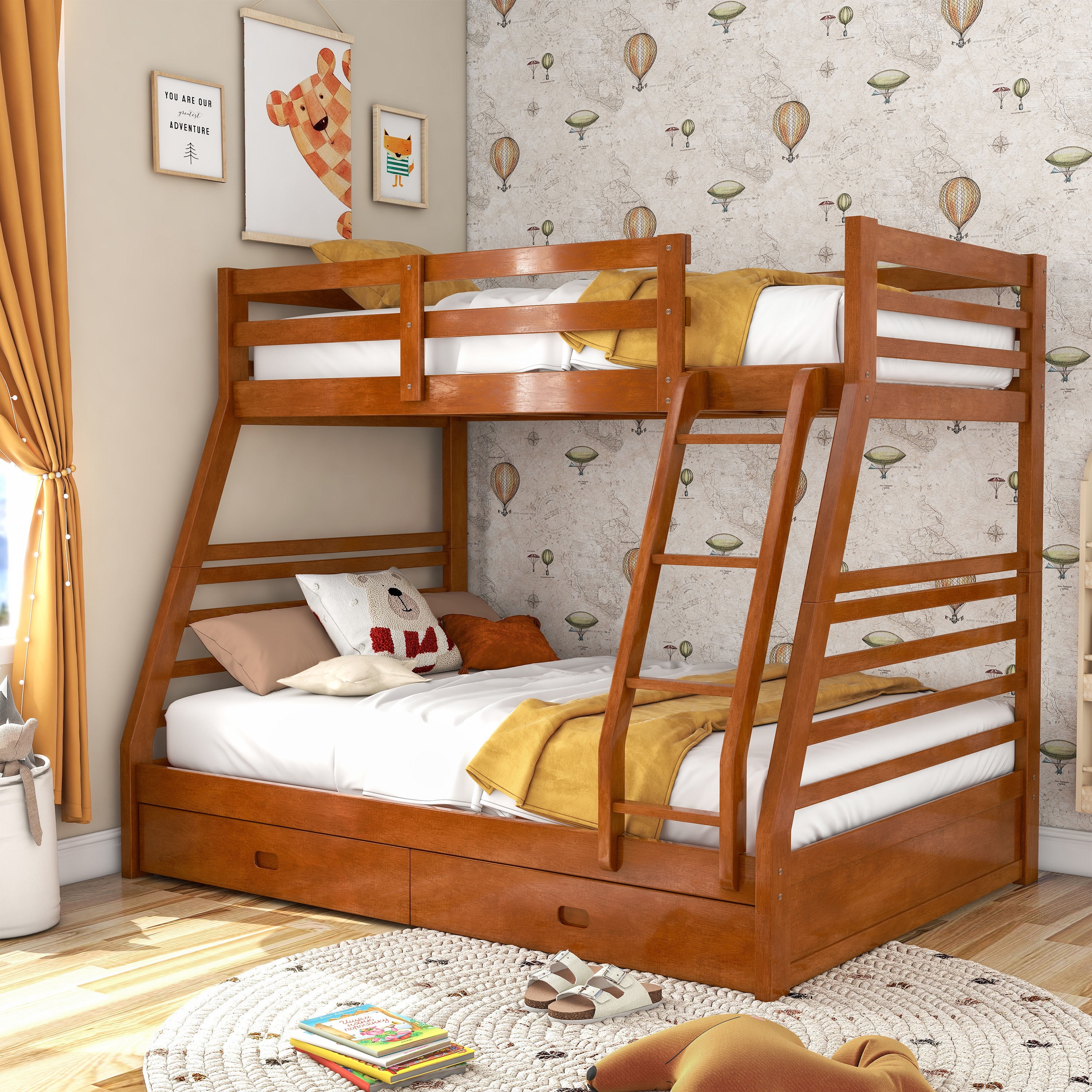 Furniture of America Luke Wood Oak Twin/Full Kids Bunk Bed with Drawers
