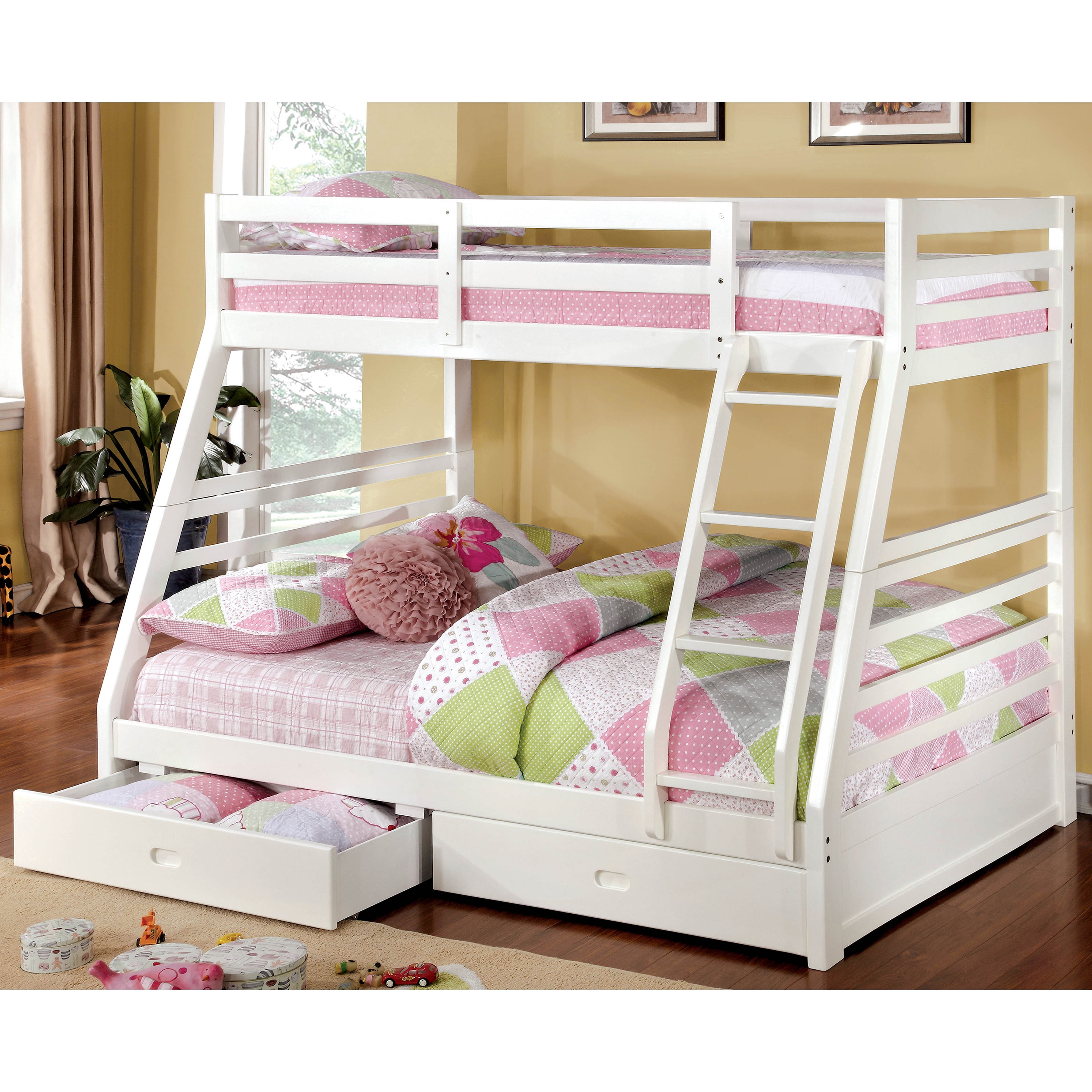 Furniture of America Luke Wood White Twin/Full Kids Bunk Bed with Drawers