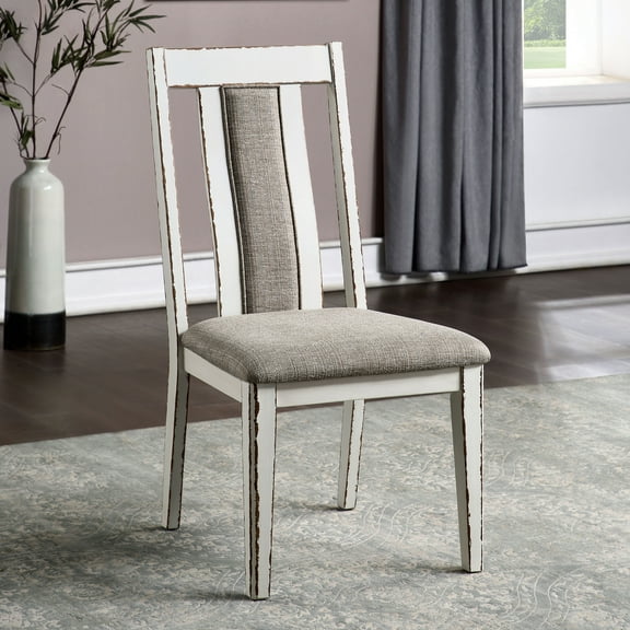 Furniture of America Lula Padded Wood Weathered White and Warm Gray Side Chairs (Set of 2)