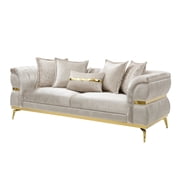 Furniture of America Lusin Glam Fabric Adult Sofa, Beige and Gold