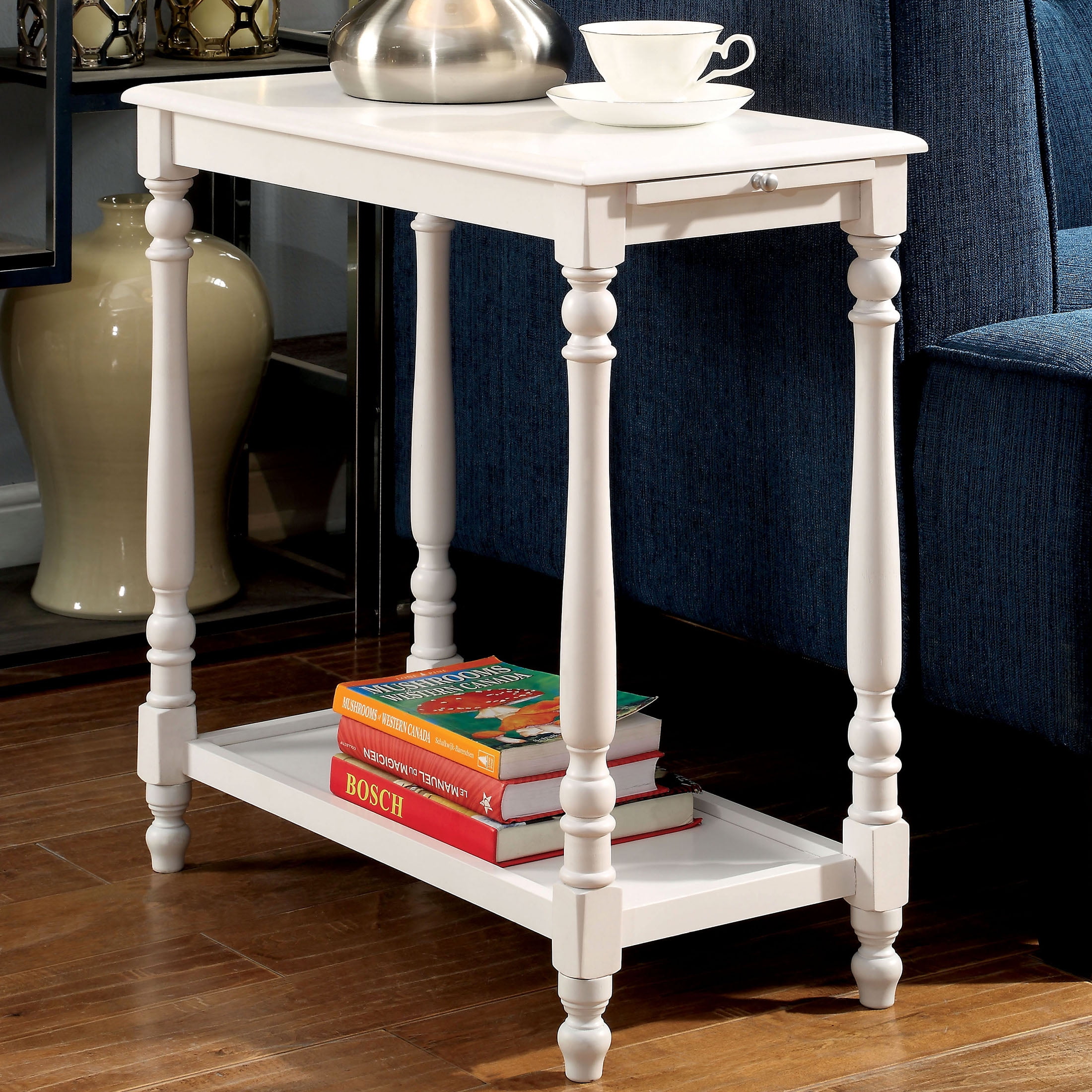 Furniture of America Lutz 1Shelf End Table with Tray, White
