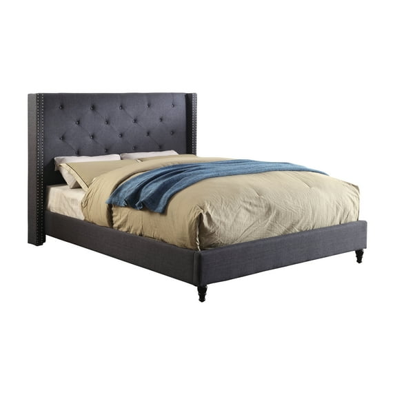 Furniture of America Luz Fabric Platform Bed, Eastern King, Blue