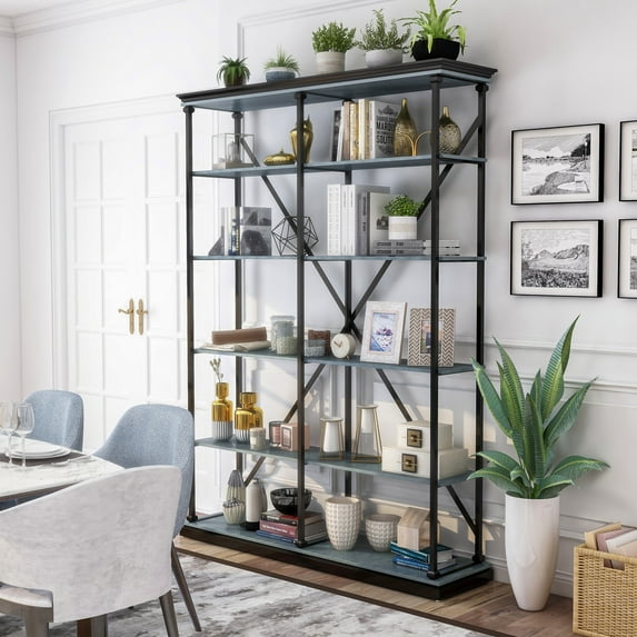 Furniture of America Macea Bookcase, Antique Blue, 58-Inch