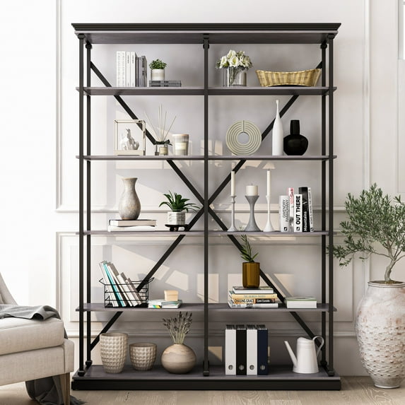 Furniture of America Macea Bookcase, Antique Gray, 58-Inch