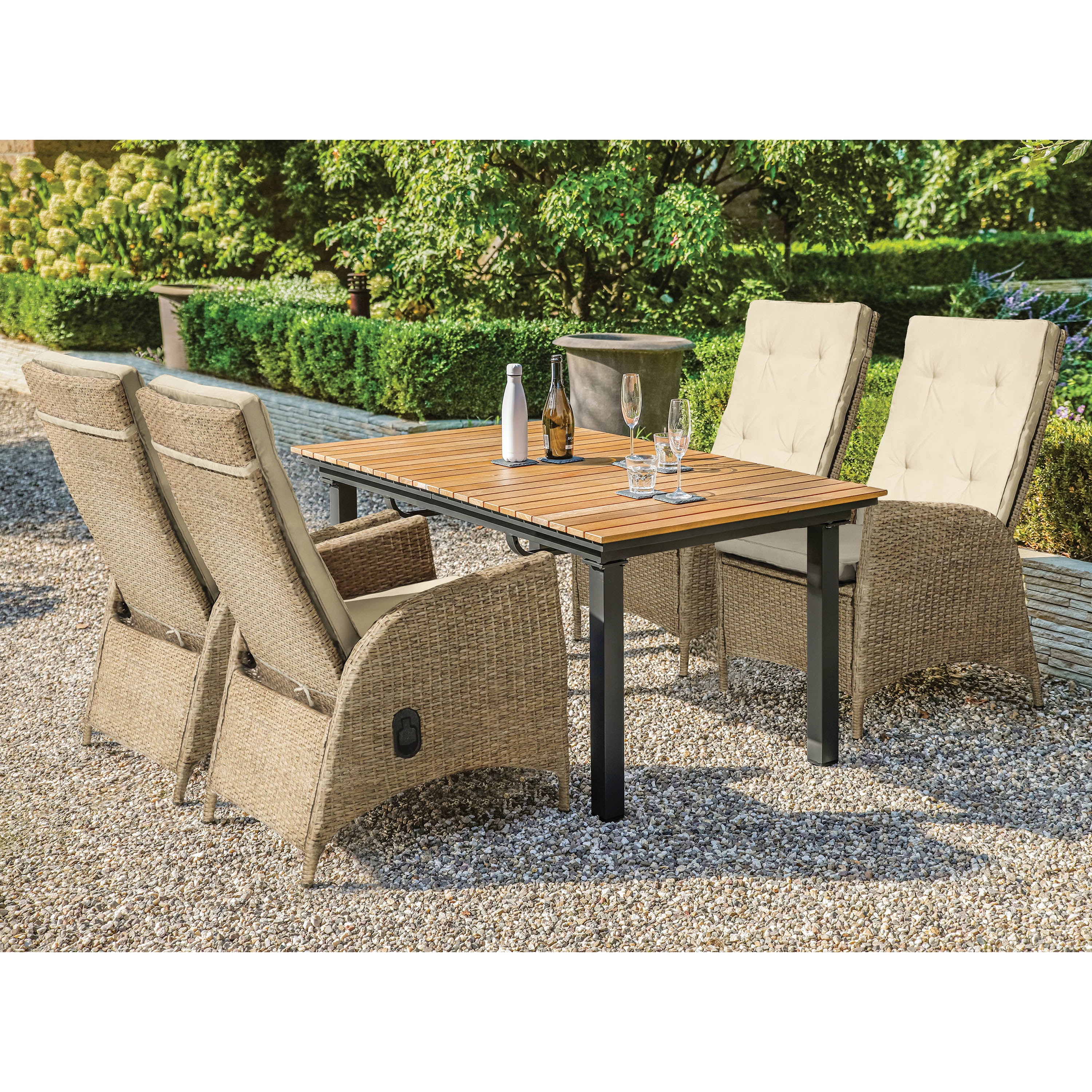 Furniture of America Mack Metal 5-Piece Patio Dining Set with Adjustable Table, Brown