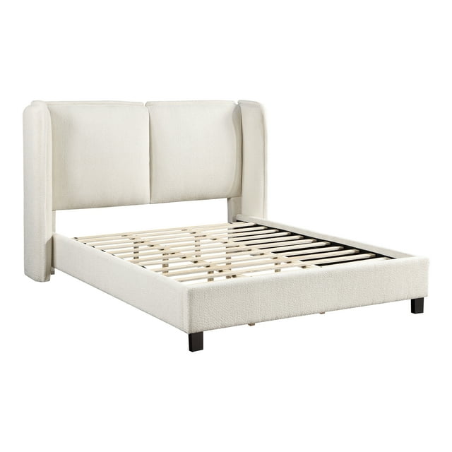 Furniture of America Mack Contemporary Boucle Fabric Platform Queen Size Bed Frame with Wingback