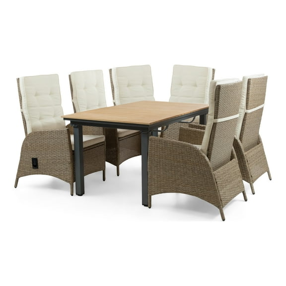 Furniture of America Mack Modern Aluminum 7-Piece Patio Dining Set with Adjustable Table, Brown