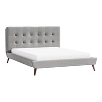 Furniture of America Macki Mid-century Modern Fabric Tufted King Bed in Gray