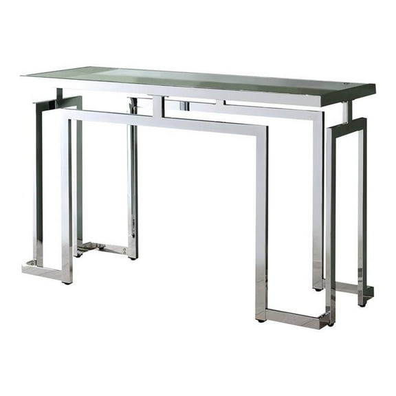 Furniture of America Mahone Contemporary Glass Top Console Table in Chrome