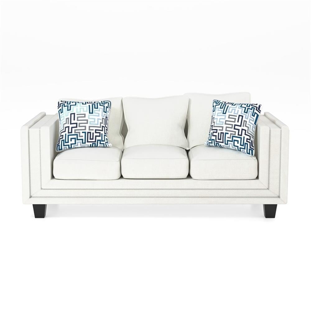 Furniture of America Malden Contemporary Chenille Nailhead Sofa in Ivory