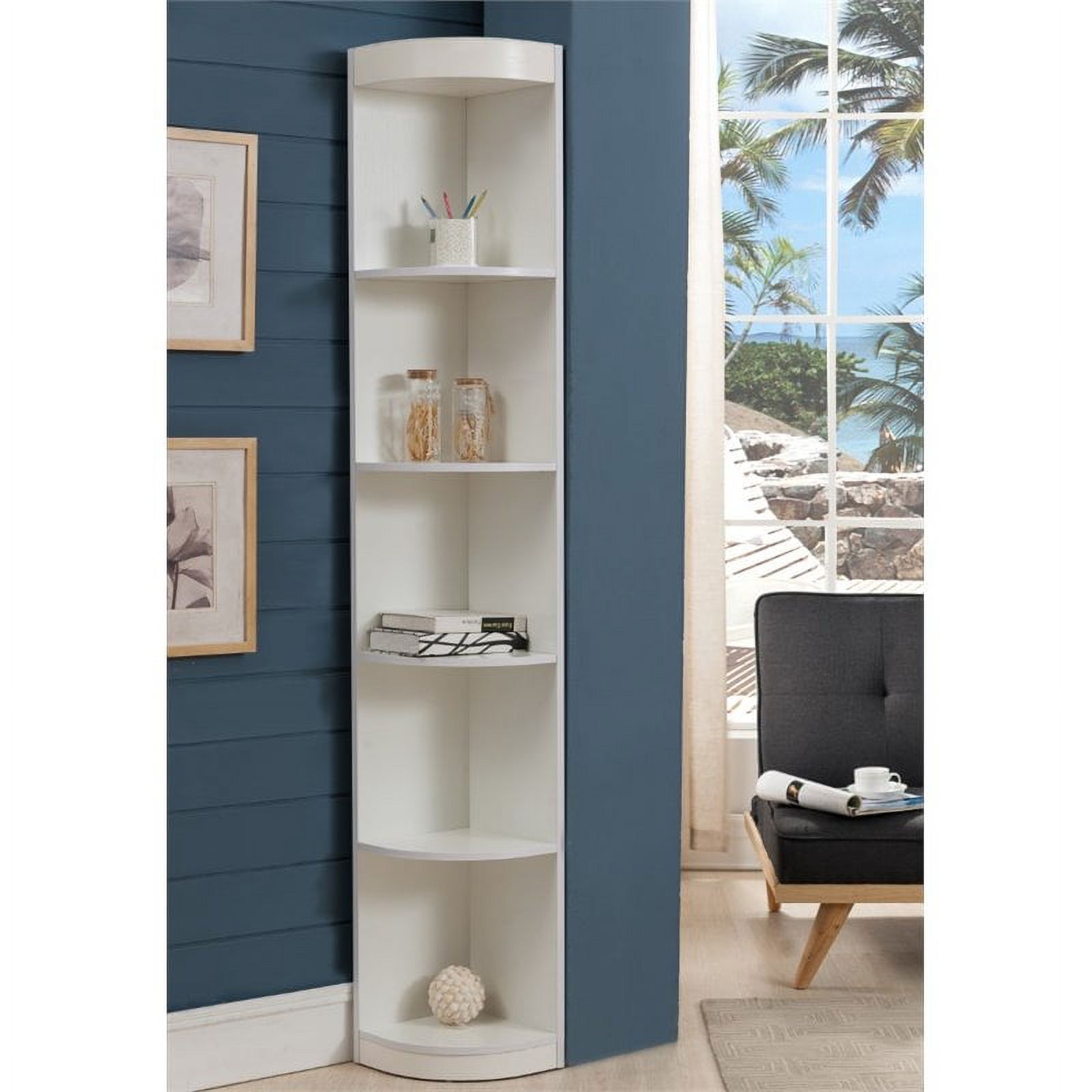 Furniture of America Maleena Wood 5-Shelf Corner Bookcase in White - image 1 of 3