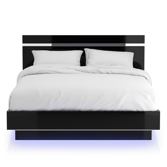 Furniture of America Malva Solid Wood Cal King Bed with LED Light in Black