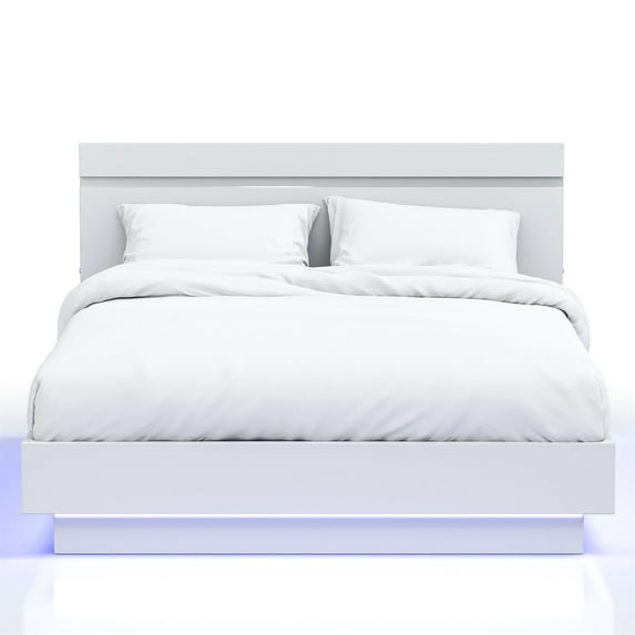 Furniture of America Malva Solid Wood Cal King Bed with LED Light in White