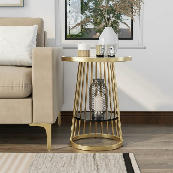 Furniture of America Mandy 1-Shelf Metal Black and Gold End Table