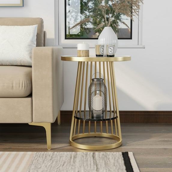 Furniture of America Mandy 1-Shelf Metal Black and Gold End Table