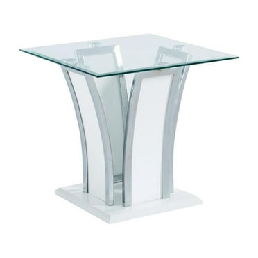 Furniture of America Manhattan Contemporary Glass Top End Table in Glossy White