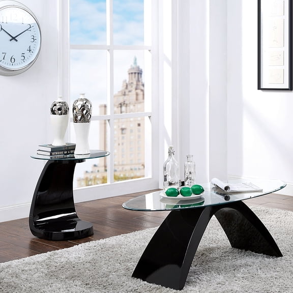 Furniture of America Maore Glass Top 2-Piece Coffee Table Set, Black