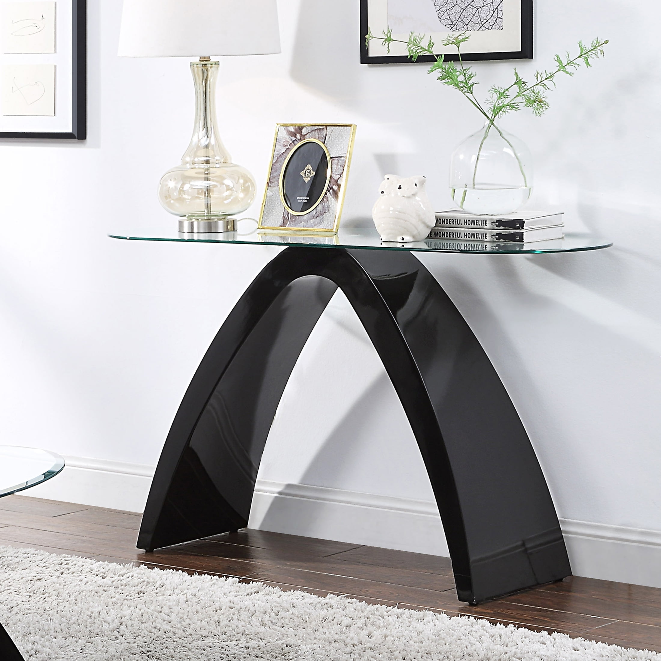 Furniture of America Maore Glass Top Console Table, Black