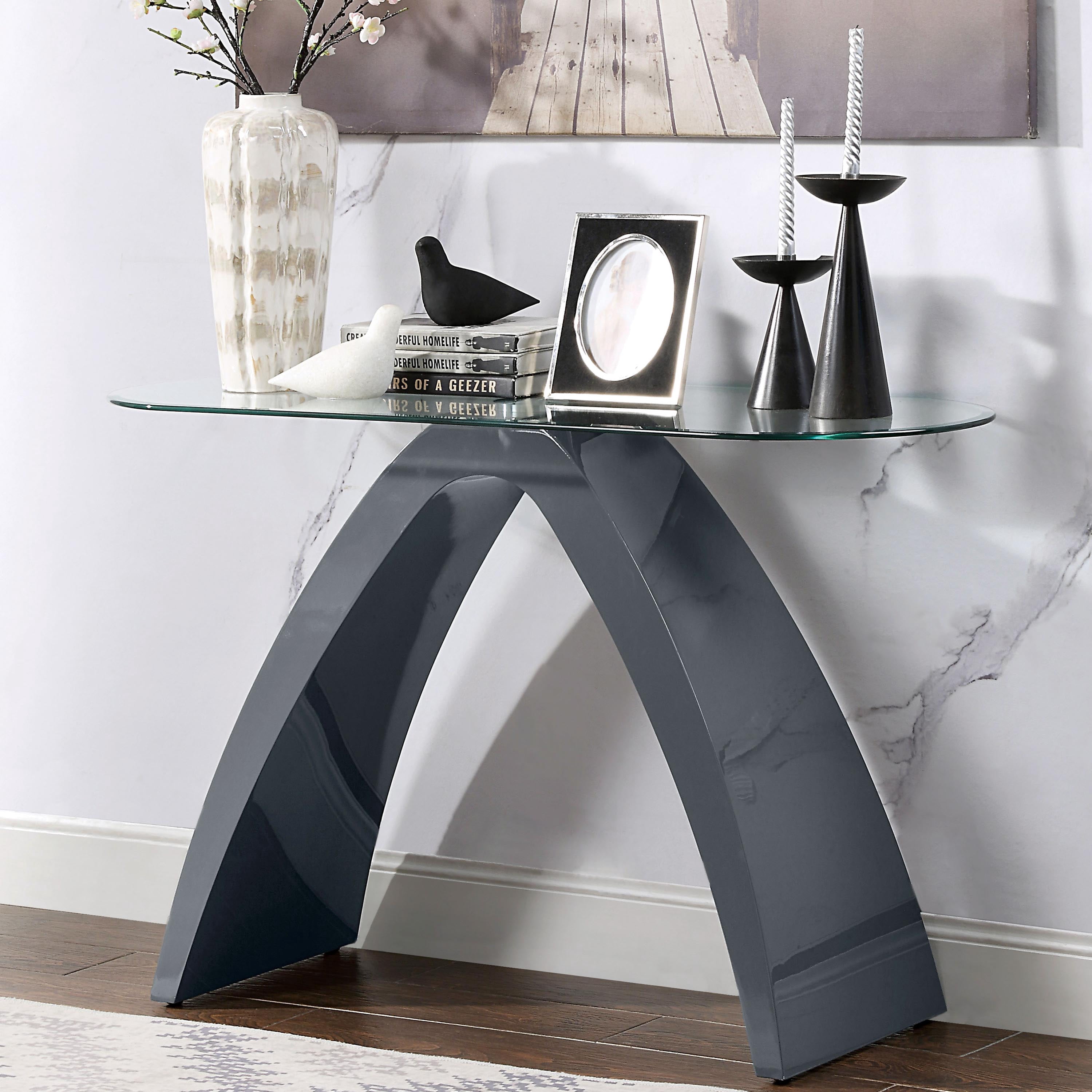 Furniture of America Maore Glass Top Console Table, Gray