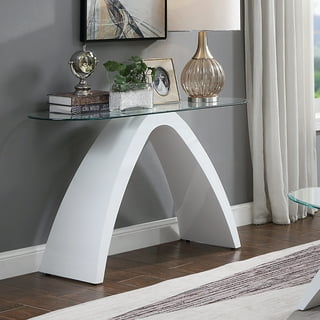 Furniture of America Tri Contemporary Glass Top Console Table in White and  Gray