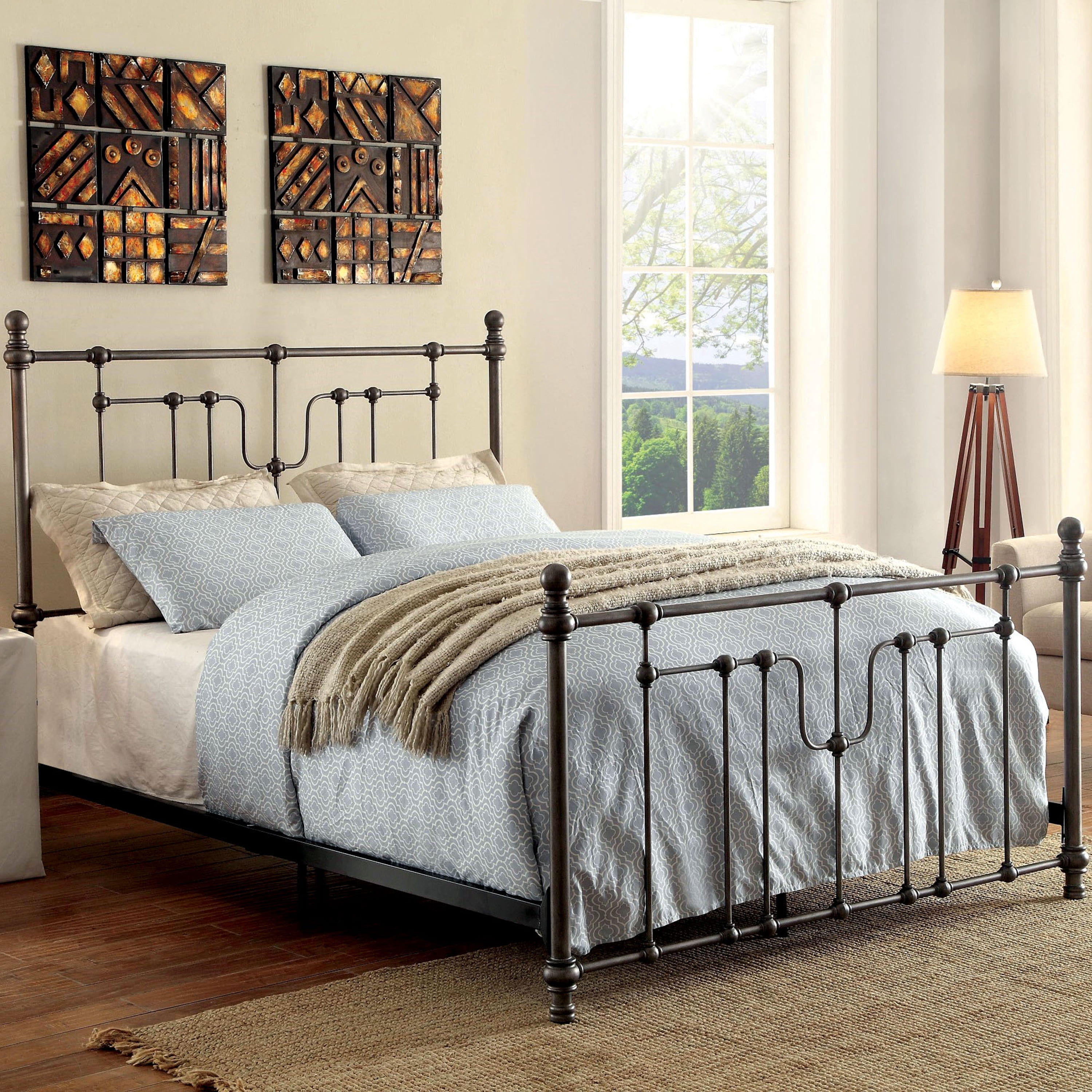 Furniture of America Marco Panel Bed, Queen, Powder Coated Black