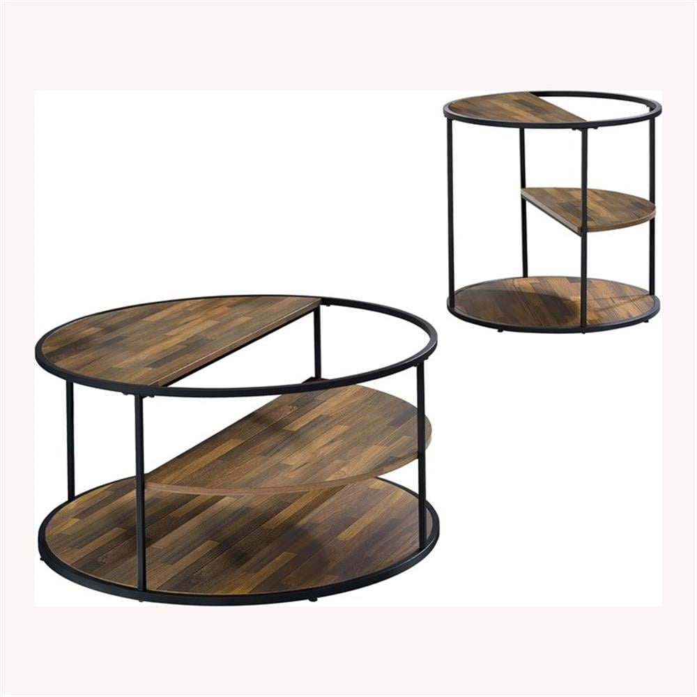 Marquesa Black and Wood Grain 2-Piece Round Coffee Table Set